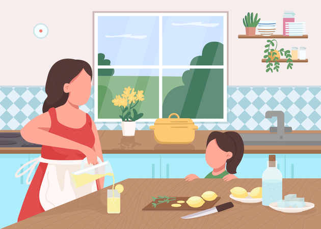 Mother Make lemonade at home  Illustration