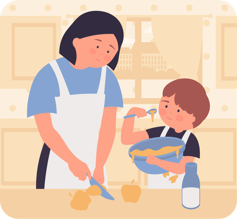 Mother making food for child  Illustration