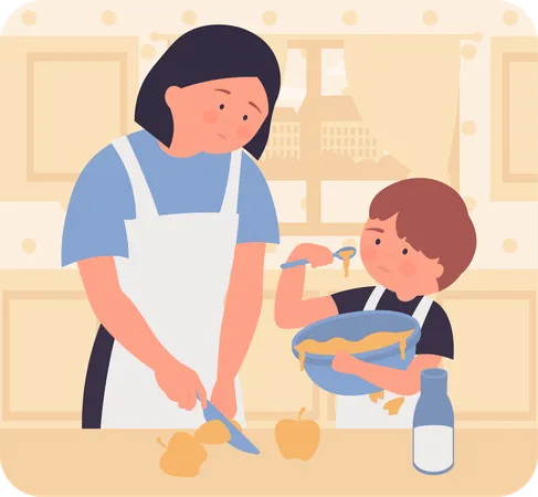 Mother making food for child  Illustration