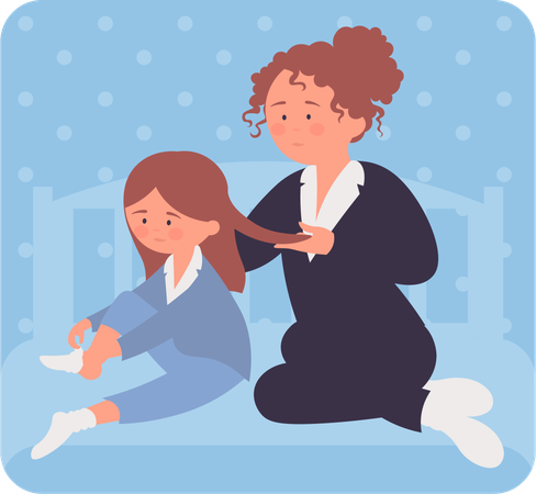 Mother making hair to her daughter  Illustration