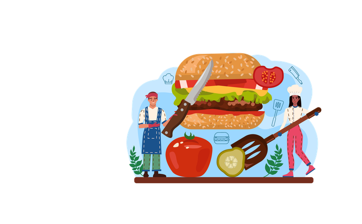 Mother making hamburger  Illustration