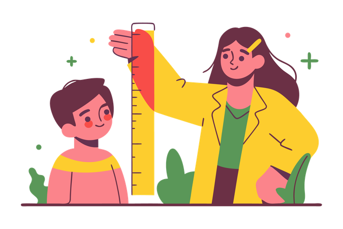 Mother Measuring Child Growth  Illustration