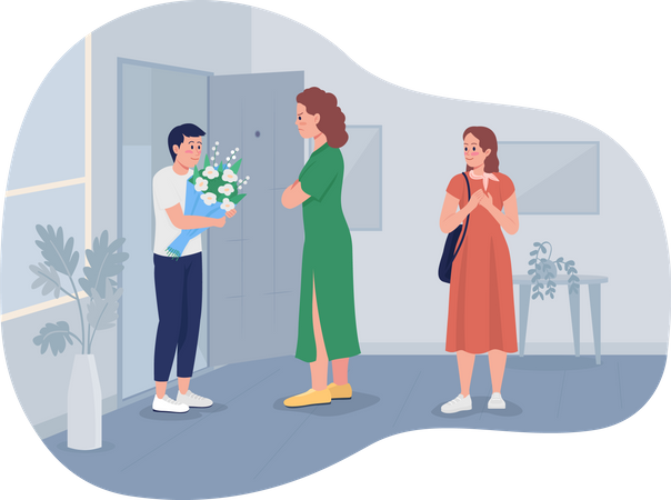 Mother meeting daughters boyfriend  Illustration