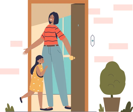 Mother meeting kid  Illustration