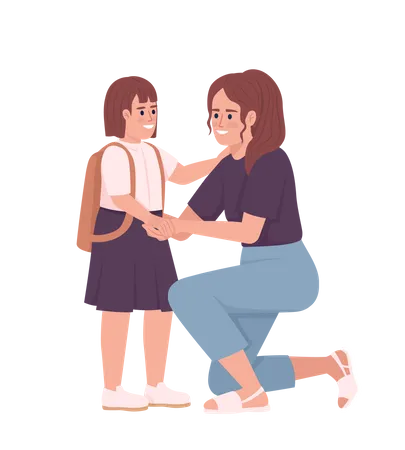 Mother Motivating Child To Do Well In School Semi Flat Color Vector Characters Editable Figures Full Body People On White Simple Cartoon Style Illustration For Web Graphic Design And Animation Illustration