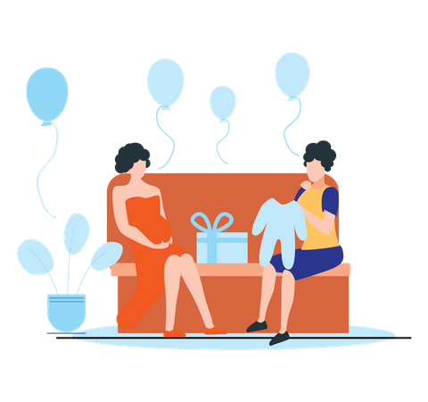 Mother opening gifts given by guests Illustration