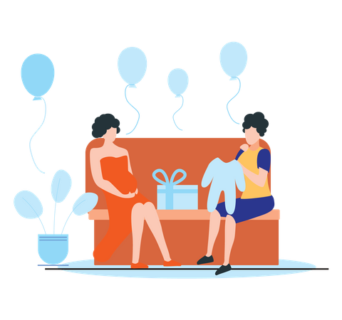 Mother opening gifts given by guests  Illustration