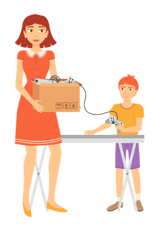 Mother packing game in box  Illustration