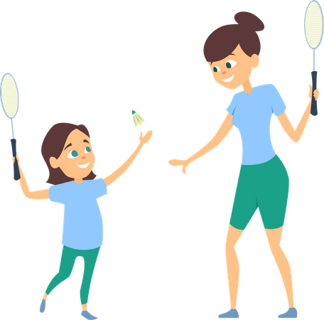 Mother playing badminton with daughter  Illustration