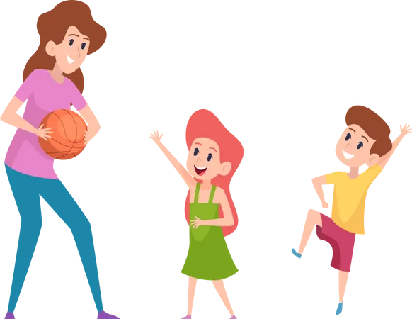 Mother playing ball with children Illustration