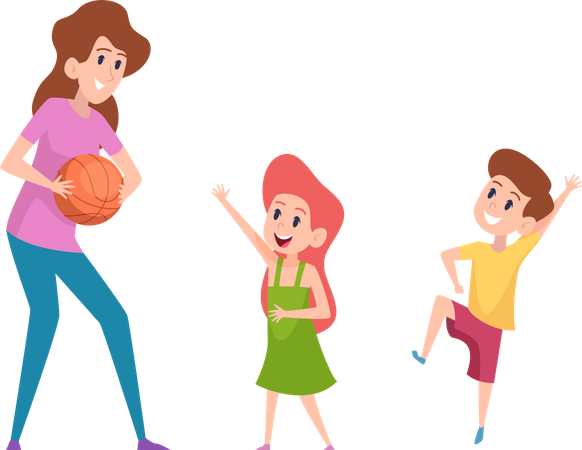 Mother playing ball with children  Illustration