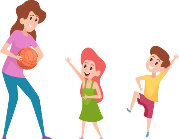 Mother playing ball with children  Illustration