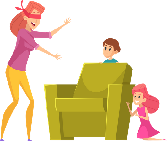 Mother playing hide and seek with Kids  Illustration