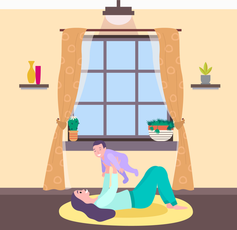 Mother playing with baby at home  Illustration