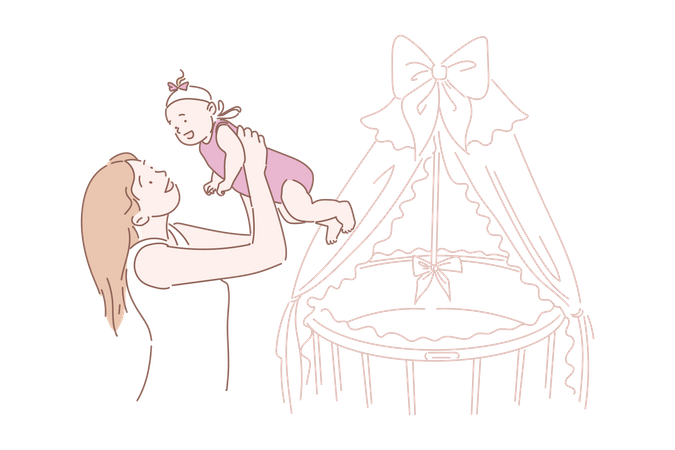 Mother playing with baby girl  Illustration