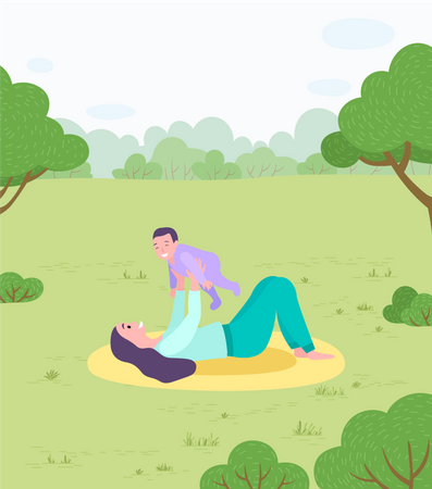 Mother Playing with Baby in Park Motherhood  Illustration