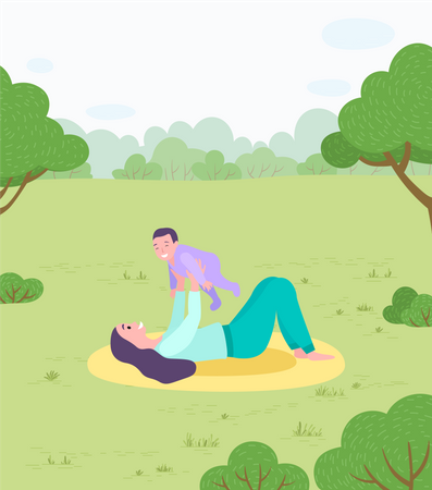 Mother Playing with Baby in Park Motherhood  イラスト