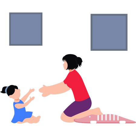 Mother Playing With Cute Baby  Illustration