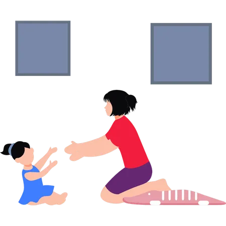 The Girl Is Playing With A Cute Baby Illustration