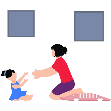 Mother Playing With Cute Baby  Illustration