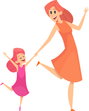 Mother playing with daughter Illustration