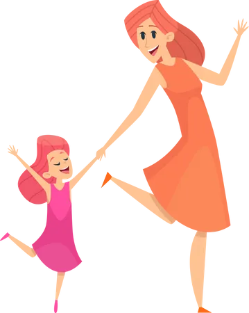 Mother playing with daughter Illustration