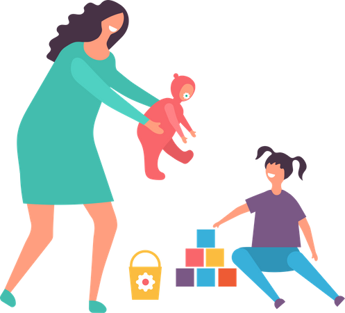 Mother playing with daughter  Illustration