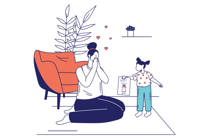 Mother playing with daughter in living room  Illustration