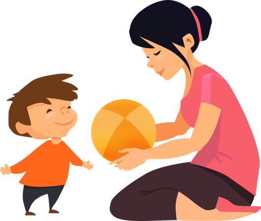Mother Playing With Son Illustration