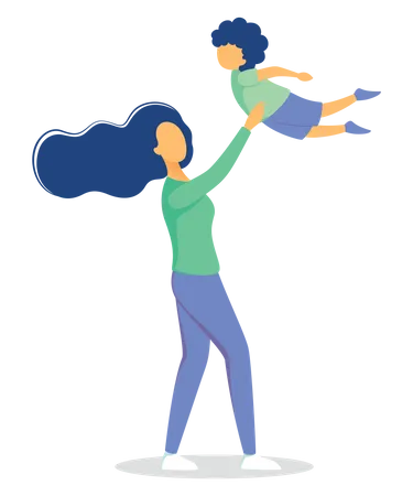 Mother playing with son Illustration