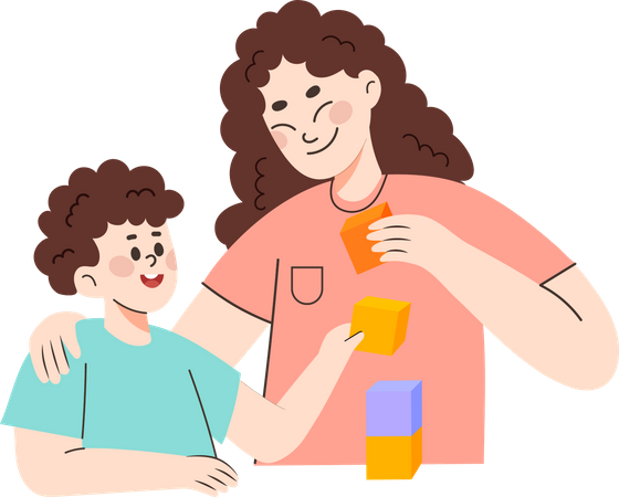 Mother playing with son  Illustration