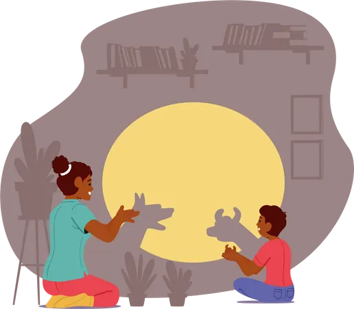 Mother playing with son doing hand shadow  Illustration