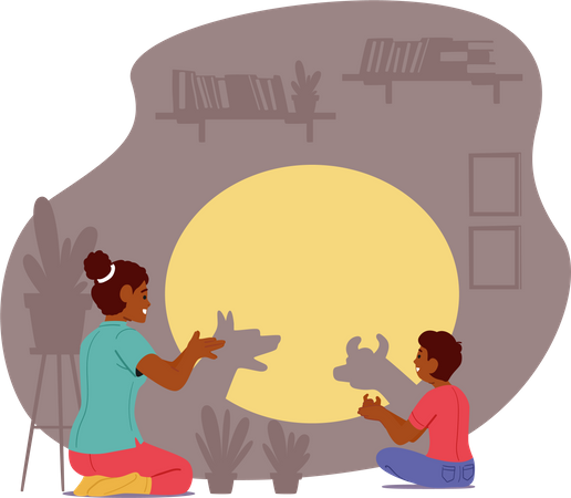 Mother playing with son doing hand shadow  Illustration