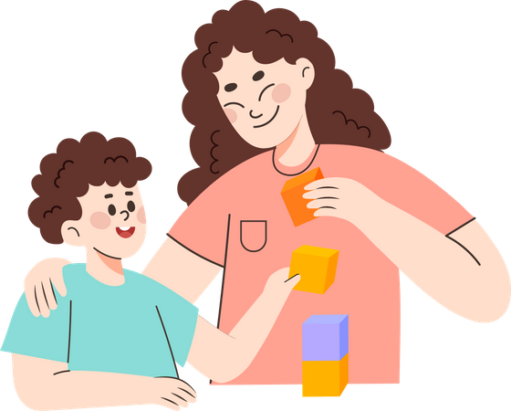 Mother playing with son  Illustration