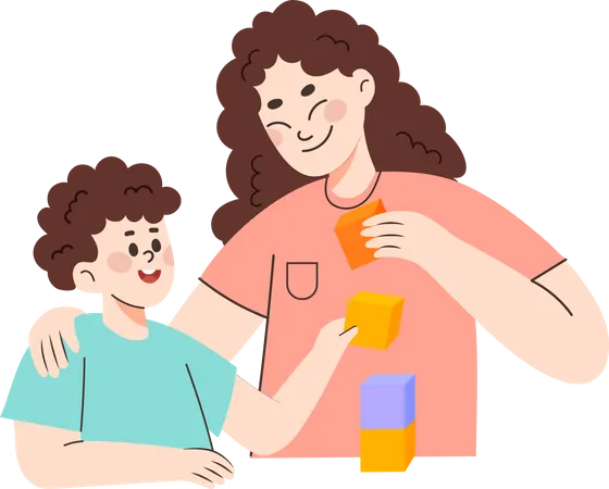 Mother playing with son  Illustration