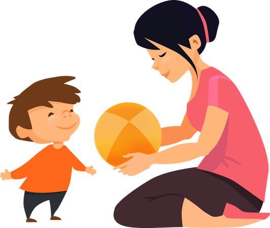 Mother Playing With Son  Illustration