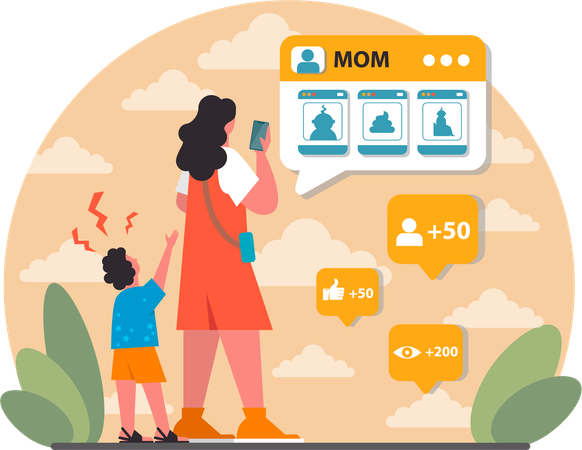 Mother posts her image on social media  Illustration