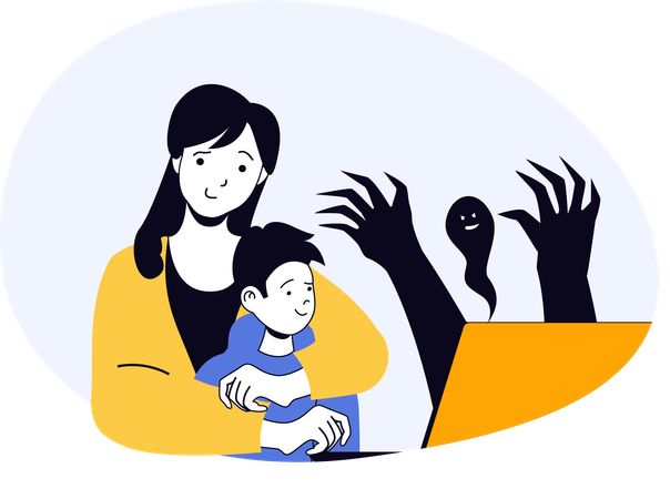 Mother protects child from cyber bully  Illustration