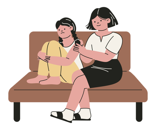 Mother Providing Emotional Support to Her Upset  Illustration