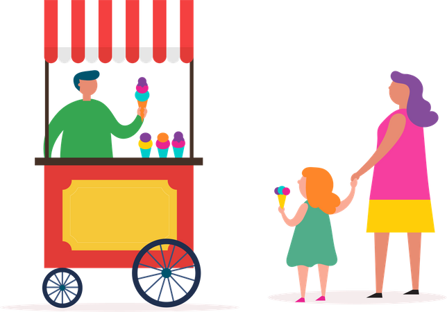 Mother purchased ice cream for daughter Illustration