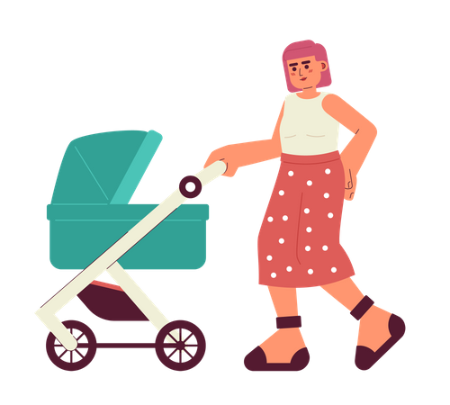 Mother pushing baby stroller  Illustration