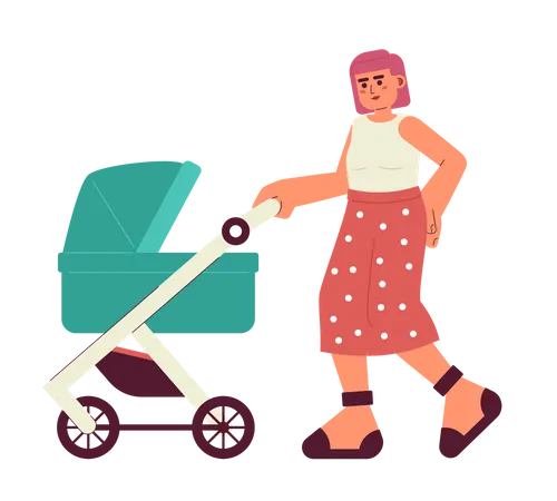 Going For A Walk Flat Concept Vector Spot Illustration Babysitter Mother Pushing Baby Stroller 2 D Cartoon Characters On White For Web UI Design Parenting Isolated Editable Creative Hero Image Illustration