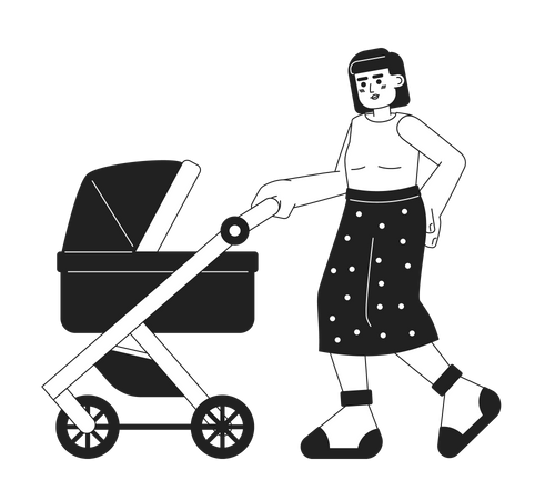 Mother pushing baby stroller  일러스트레이션