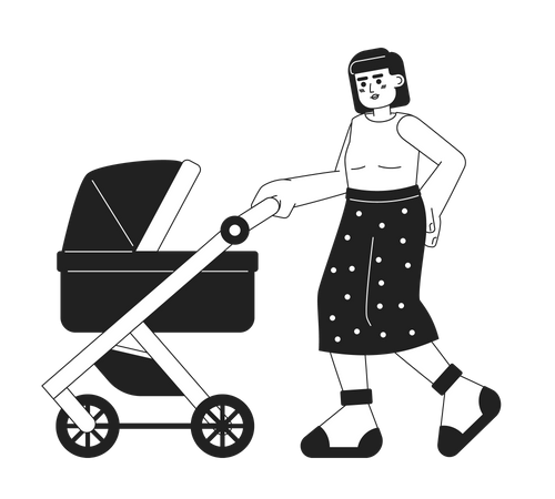 Mother pushing baby stroller  Illustration