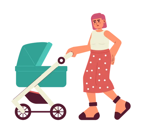 Mother pushing baby stroller  Illustration