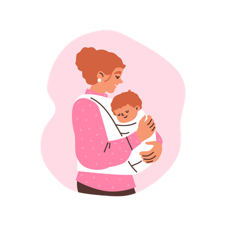 Mother putting baby to sleep in fabric sling  Illustration