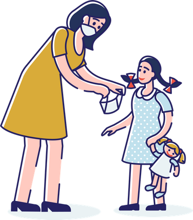 Mother putting mask at daughter during coronavirus pandemic  Illustration