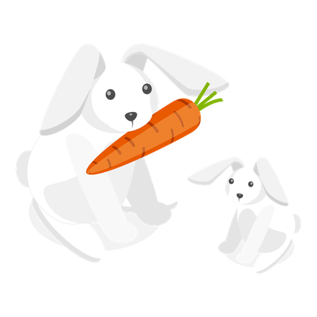 Mother rabbit bringing carrot for baby rabbit  Illustration