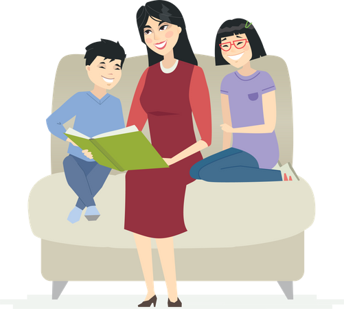 Mother reading a fairytale with kids Illustration