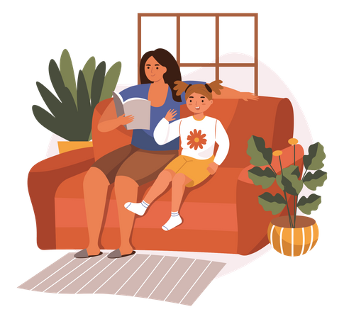 Mother reading bedtime story Illustration